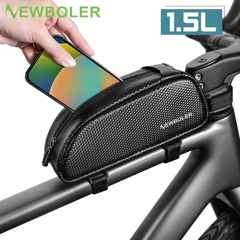 NEWBOLER Bike Bag 1.5L Portable Frame Front Tube Cycling Bag MTB Road Bicycle Pannier Bag Large Capacity EVA Cycling Bag