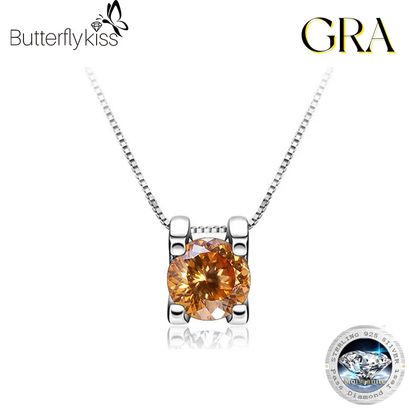 Butterflykiss D Color 100 Faced Cut Moissanite Halo Pendant Necklace For Women 1Ct 100% Sterling Silver 925 Jewelry Gift New In