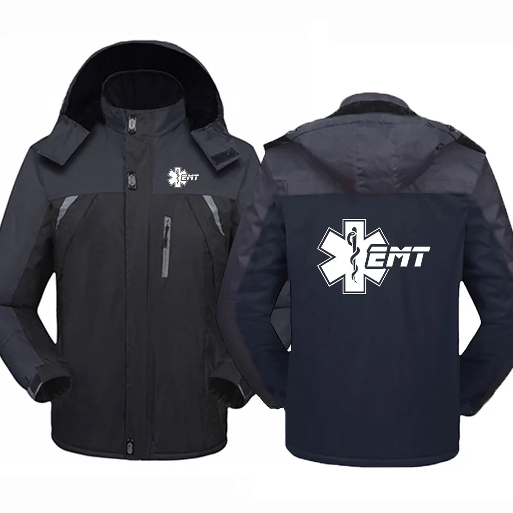 2024 New EMT Emergency Ambulance Print Men Zipper Jacket Windbreaker Windproof Thicken Outwear Outdoor Sports Versatile Overcoat