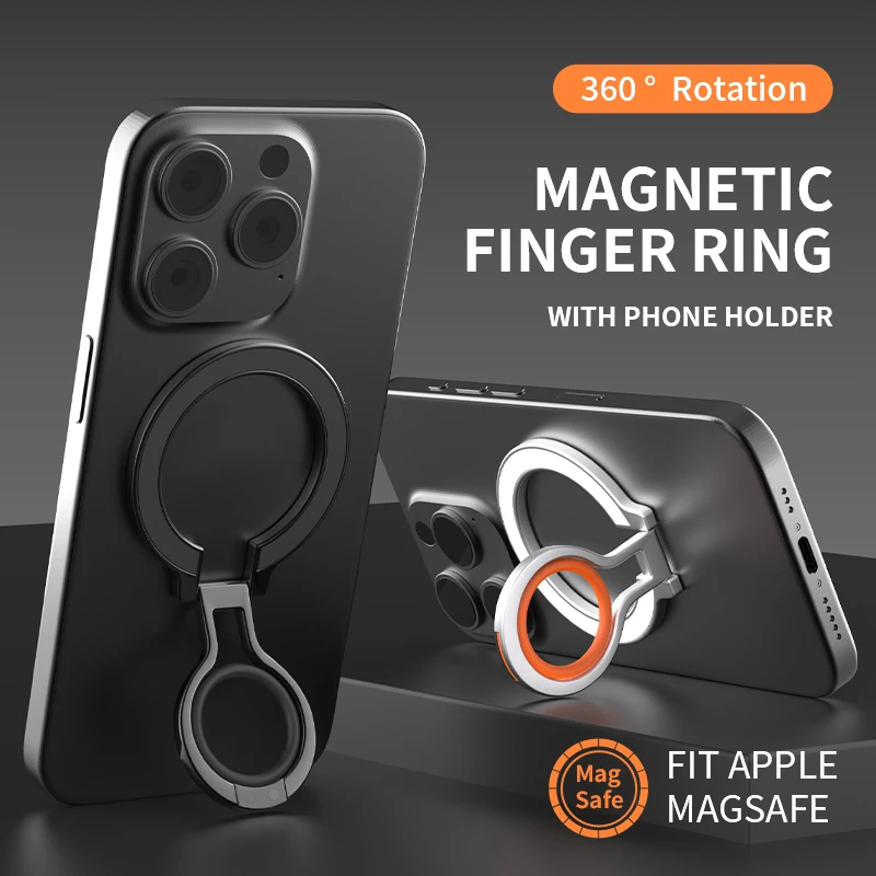 Magsafe Magnetic Phone Finger Ring Holder Rechargeable Adsorbed on Magnetic Sheet 360° Rotating Foldable for iPhone 15 Universal