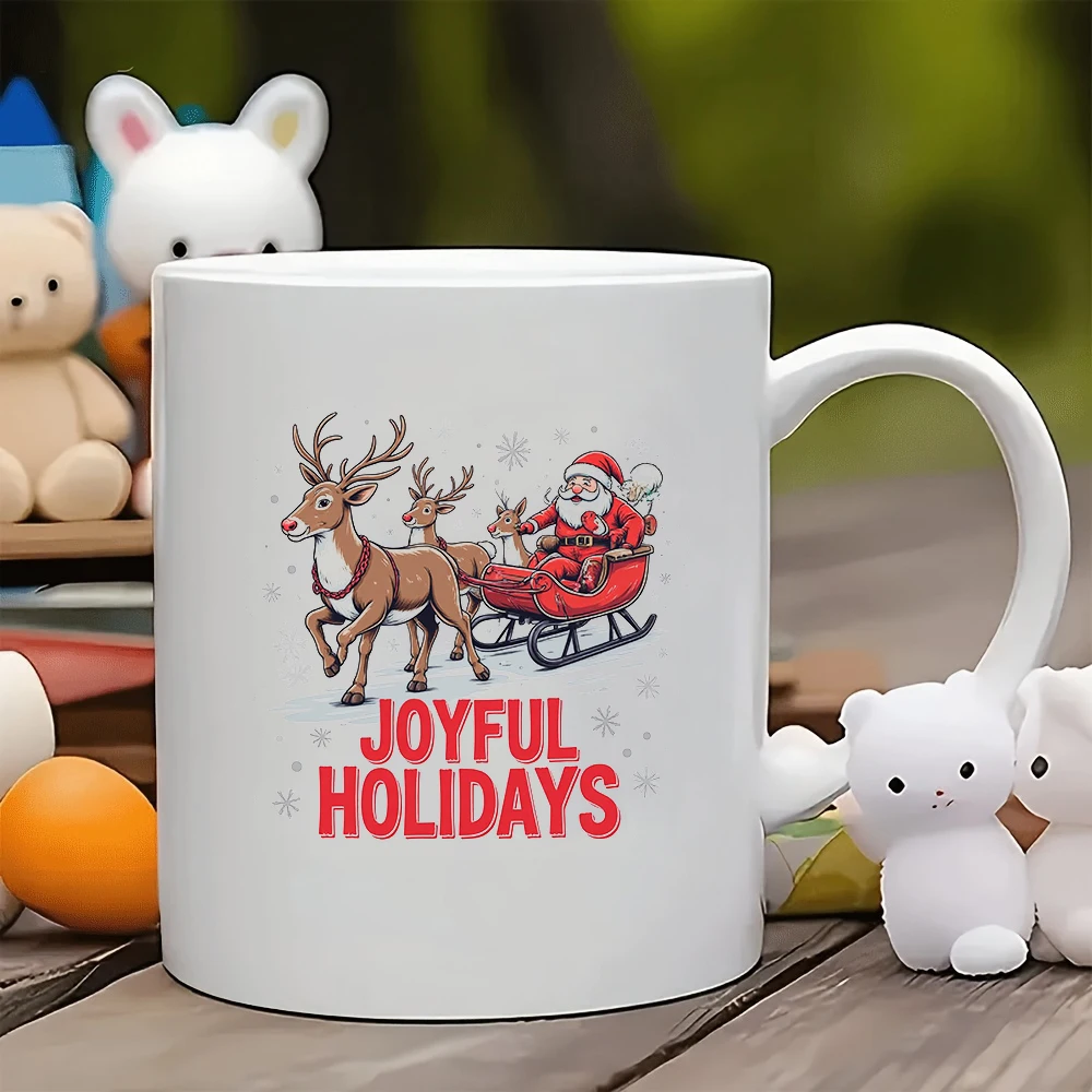 

11oz Mugs + Cartoon Santa Claus Sled Pattern + Christmas Gift - Children's Cup Family Office Coffee Cup Set