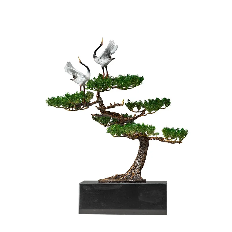 

Copper art, welcome pine tree, brass, ornament, crane bonsai, living room, hotel, lobby, model room
