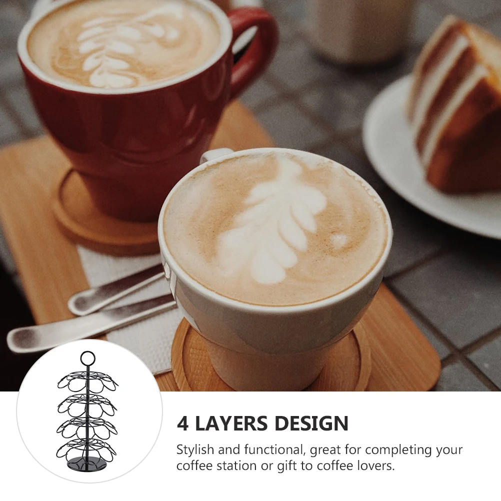 

1pc 4-Layer Coffee Capsule 360° Rotating Storage Holder Holds 36 Capsules Capsule Organizer Metal Shelf Rotate Rack Storage