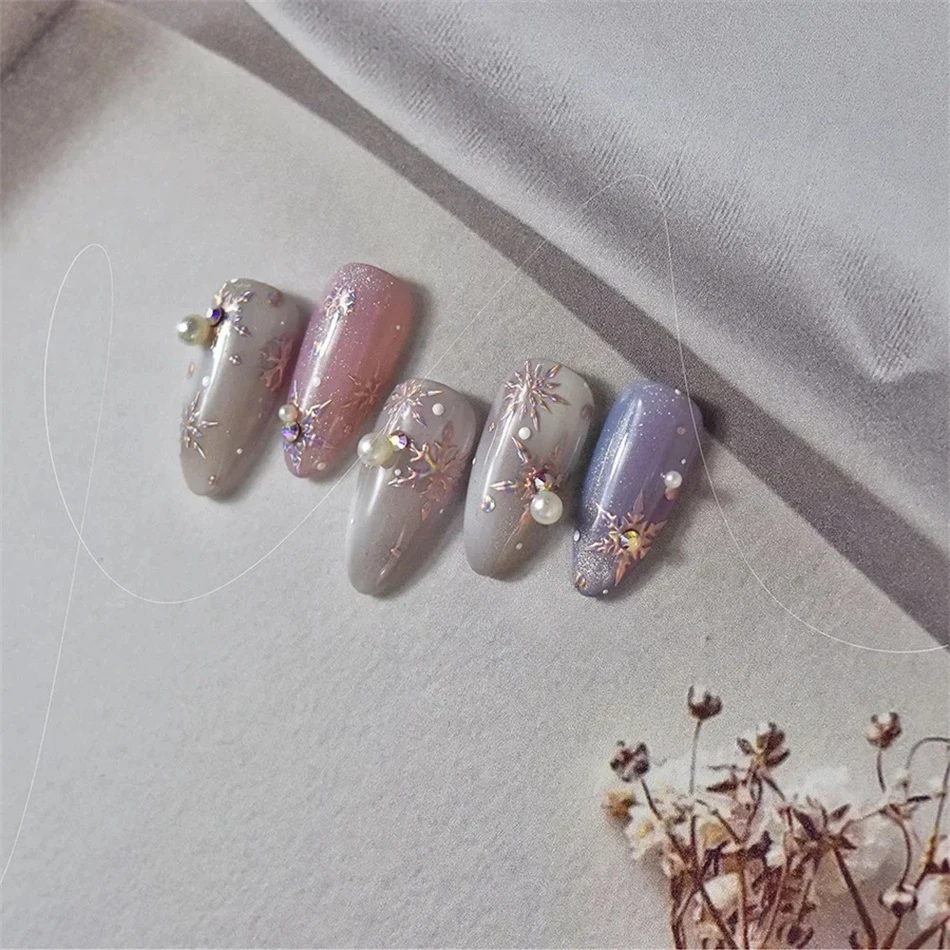 5D Laser Winter Schneeflocke Weihnachten Glänzende Strass Geprägte Relief Selbstklebende Nail art Dekoration Aufkleber Maniküre Aufkleber – Detail 9