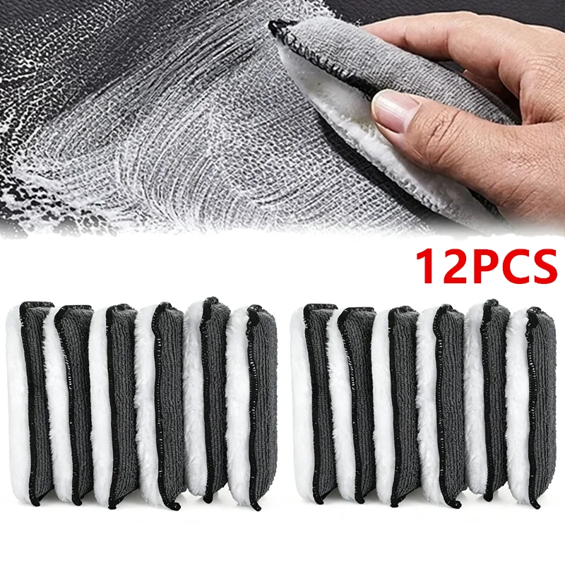 12PCS Microfiber Scrubbing Sponge Car Interior Leather Cleaning Soft Double Side Microfiber Towel Wax Detailing Sponge