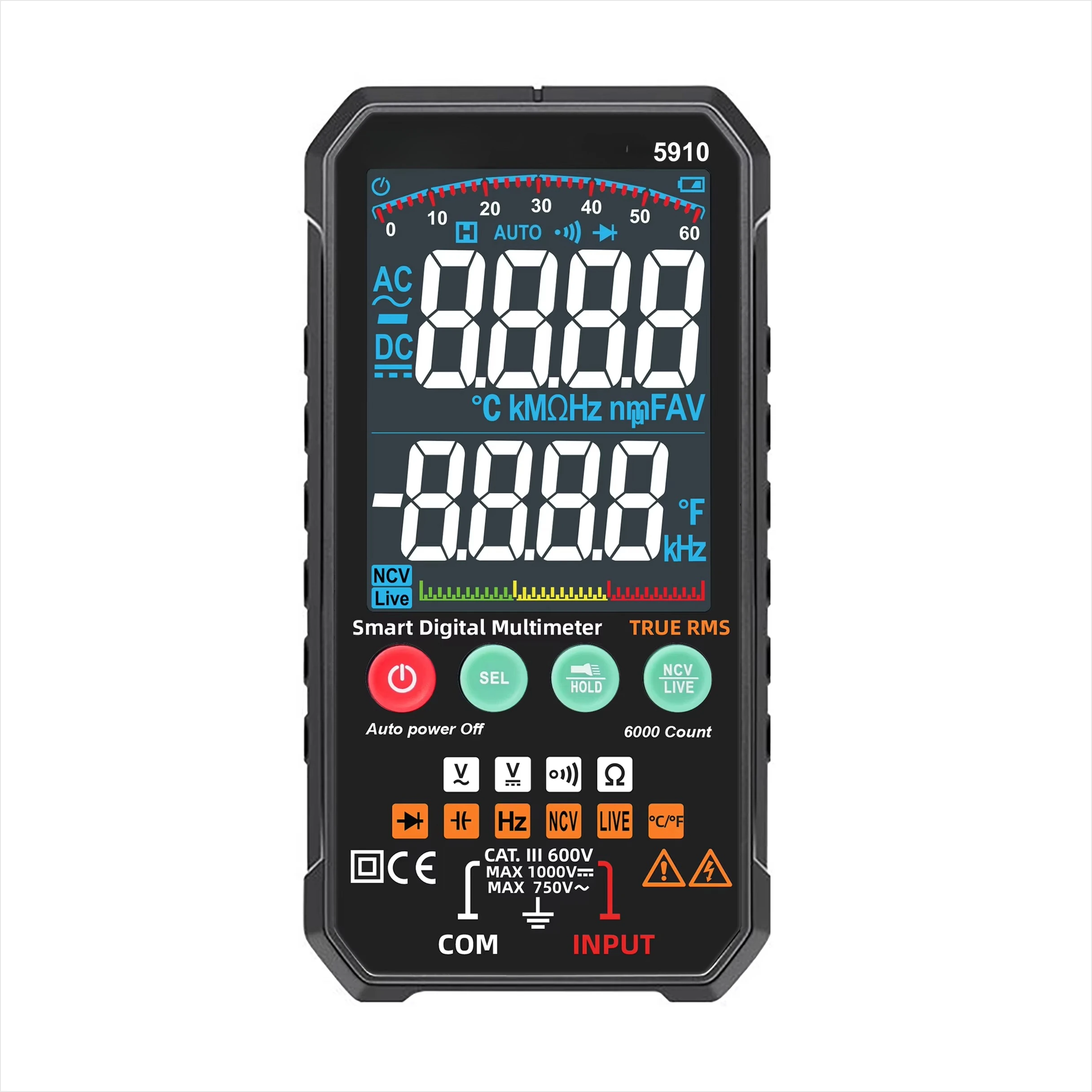 5910 NCV Temperature Multimeter for HVAC Electrician Maintenance Intelligent Digital Multimeter