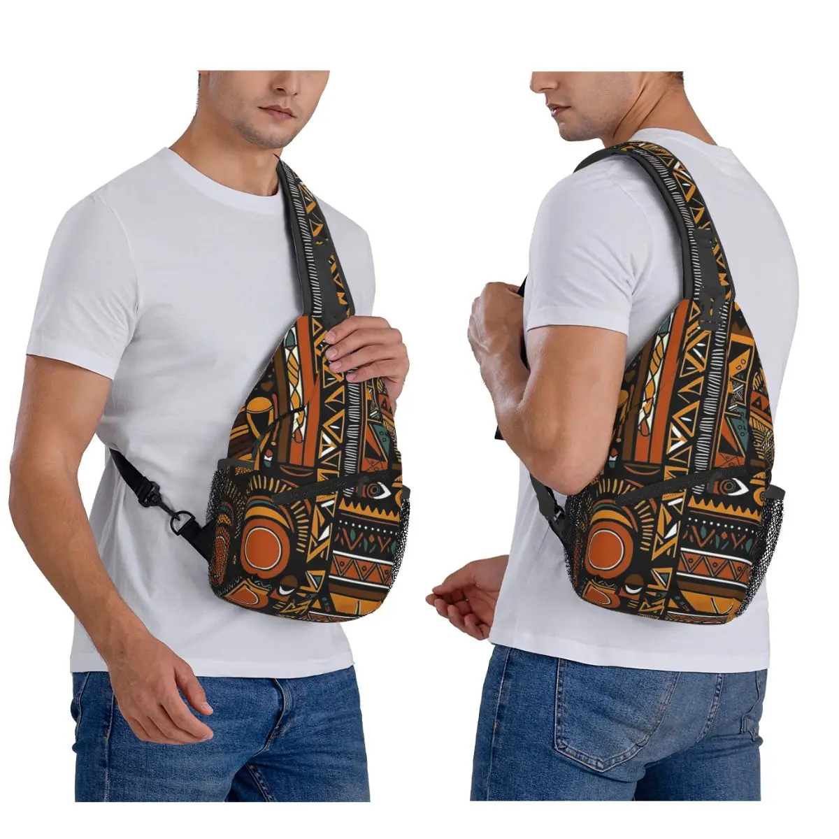 Cool African Ethnic Tribal Art Pattern Africa Ankara Print Chest Bag Men Sling Crossbody Backpack Chest Bag Daypack Shoulder Bag