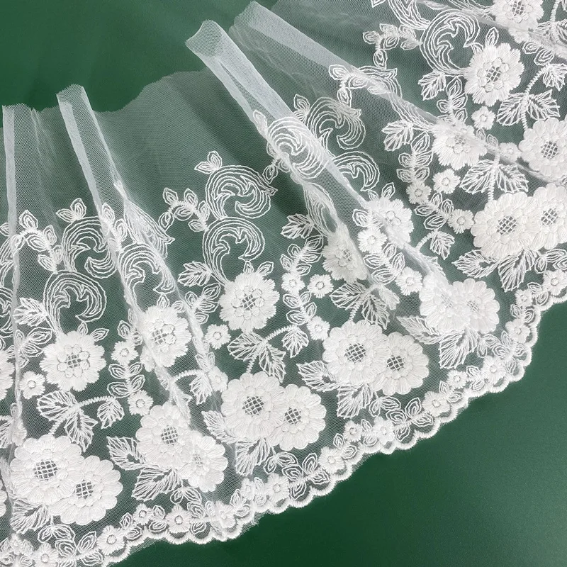 17cm Width 2yards/lot Paper White Mesh Chrysanthemum Embroidery Lace Trims Home Decoration Fabric Z256