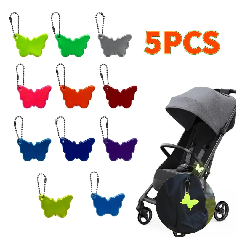 

5pcs Butterfly Reflective Pendant Night Riding Traffic Safety Warning Fluorescent Pendant Backpack Keychain Accessories