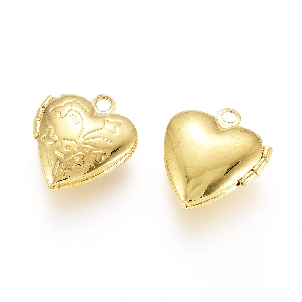 20pcs Small Heart Brass Locket Pendants Photo Frame Charms for Necklaces Craft Supplies Jewelry Making Valentine Gift