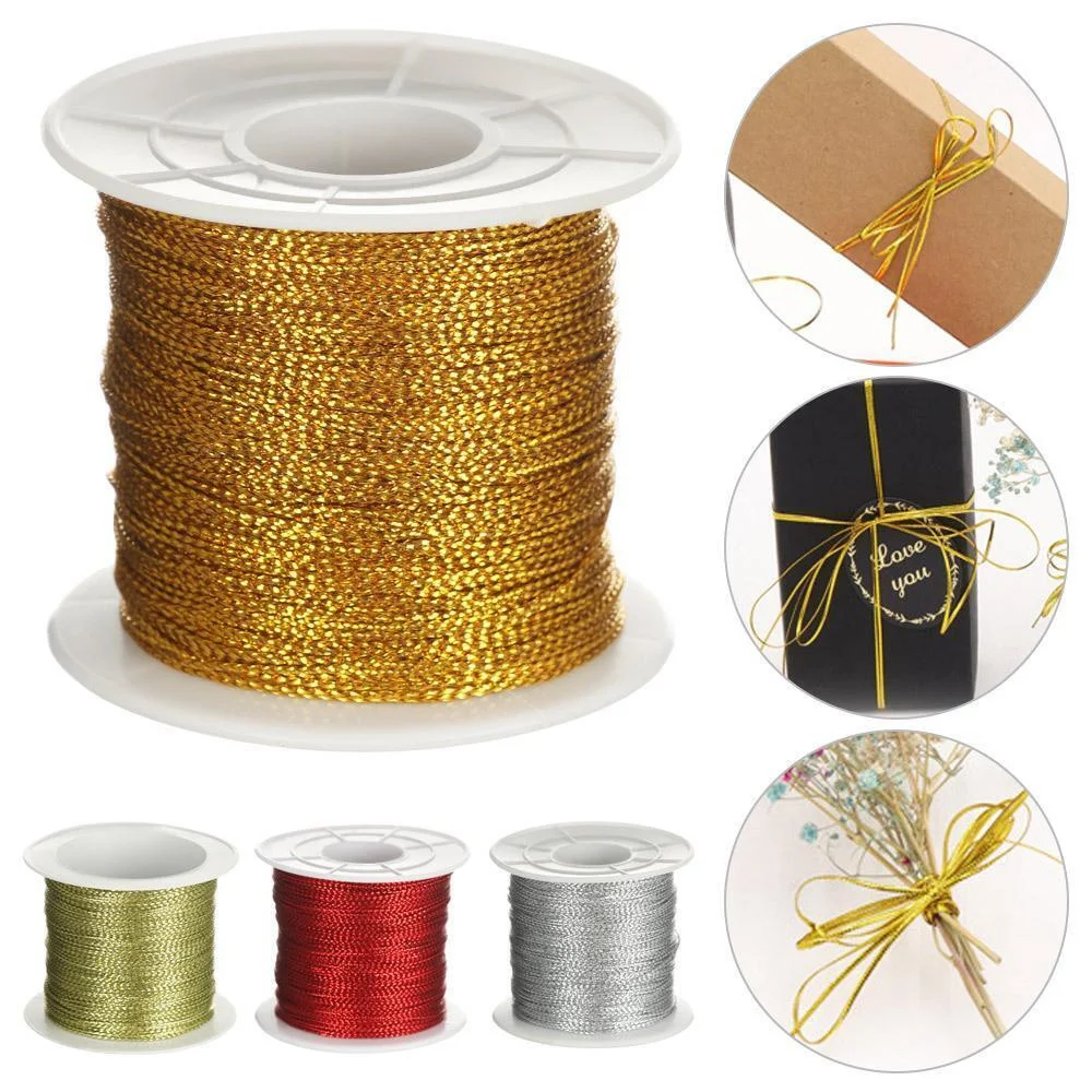 Meters Gold Silver Red Tag Line Bracelet Making Tying Rope Metallic Cord Packaging Thread Christmas Strap Ribbon Tinsel String