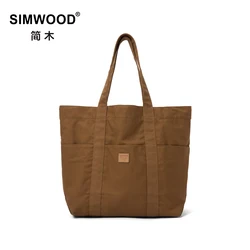 SIMWOOD-Grand sac fourre-tout en toile pour homme et femme, 2024 coton durable, sac à main initié, été, nouveau, 100%