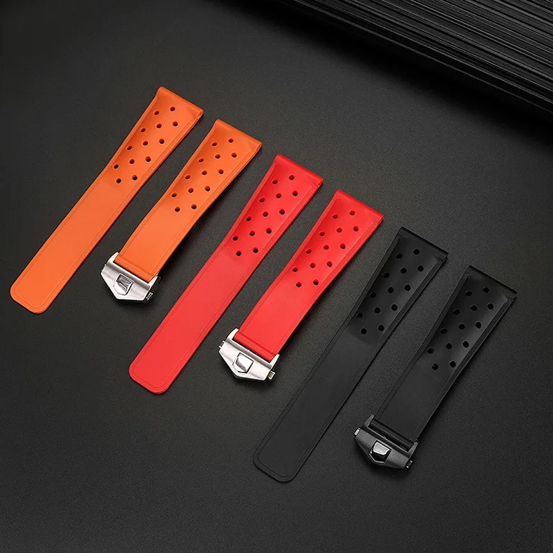 22mm Waterproof Rubber Silicone watchband Black blue red For TAG watch HEUER MONACO CARRERA FORMULA 1 Men Watch Strap