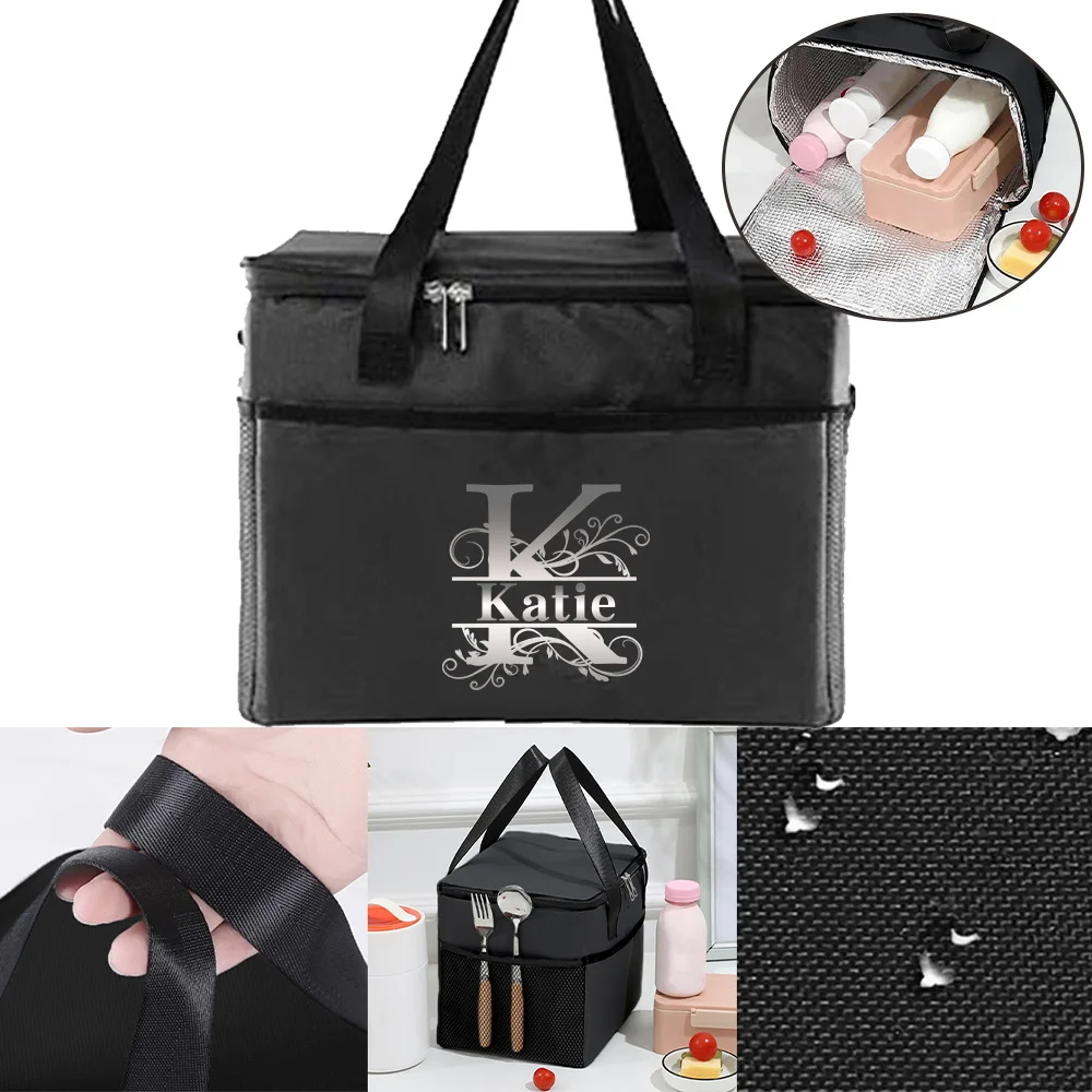 パーソナライズされたカスタムネームアルミホイル厚手ポータブル保温バッグ再利用可能なピクニックトートジッパー付き保温ランチバッグ