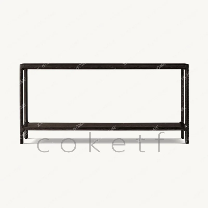 AA retro solid wood oak entrance desk small apartment art against the wall strip case storage narrow table