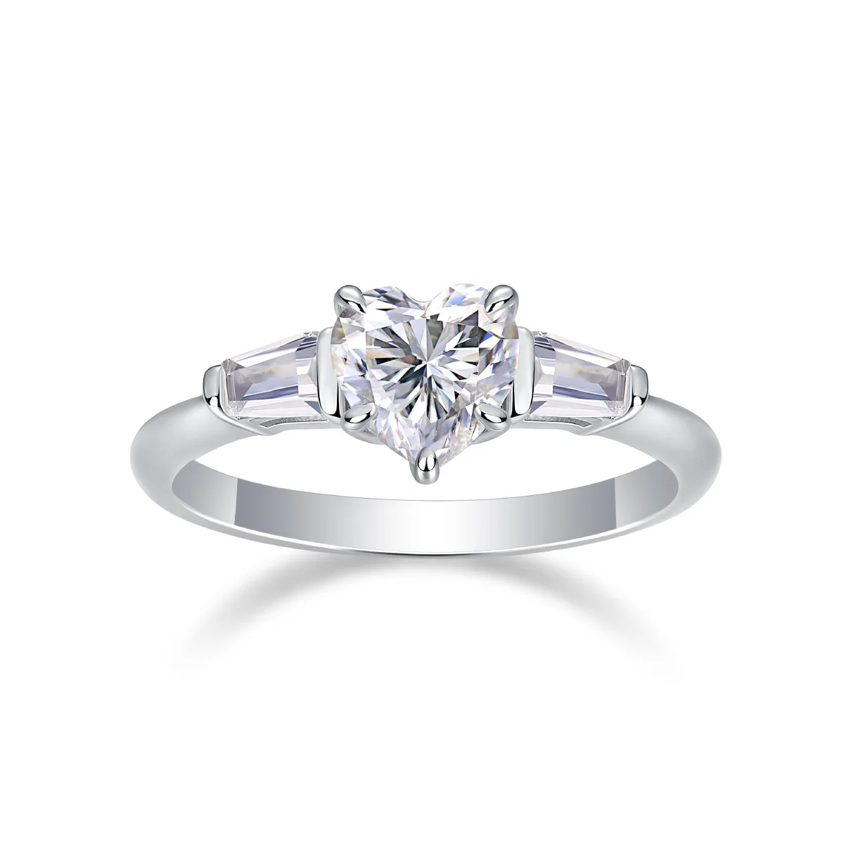 S925 Silver D Color VVS1 1ctMoissanite Engagement Ring Three-Stone Baguette Accent Design Luxury Couple Band For Women