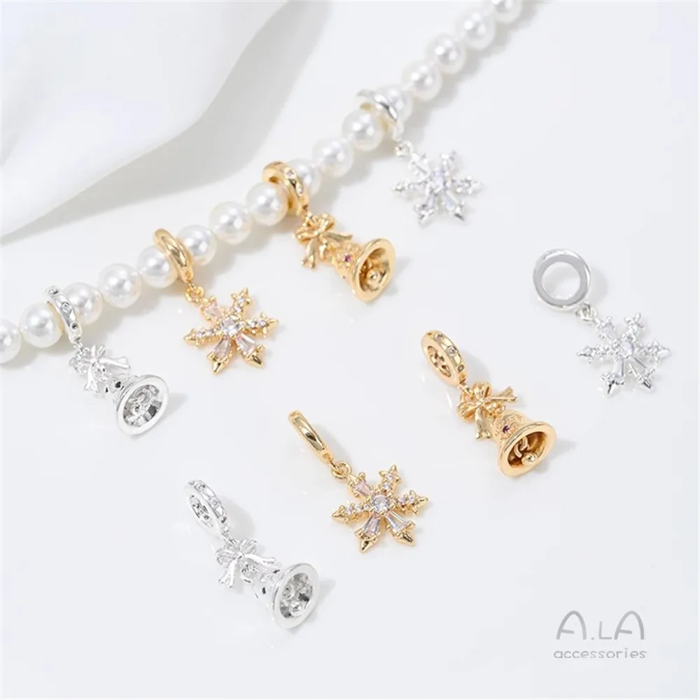 

14K Gold-plated Sterling Silver Snowflake Pendant, Colored Zirconium Bell Pendant, Handmade DIY Christmas Jewelry Pendant.