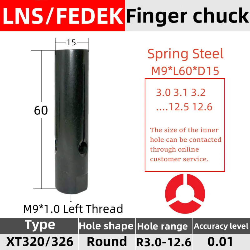 Finger Chuck for LNS XT320 3-22.0 S2 Fedek Barload Automatic Bar Feeder M9 Left Thread Spring Steel collet