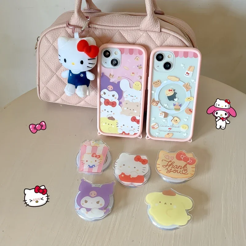 Cute Sanrio Hello Kitty Melody Kuromi Magnetic Holder Magsafe Wireless Charge Phone Case For iPhone 15 14 13 Pro Max Soft Cover