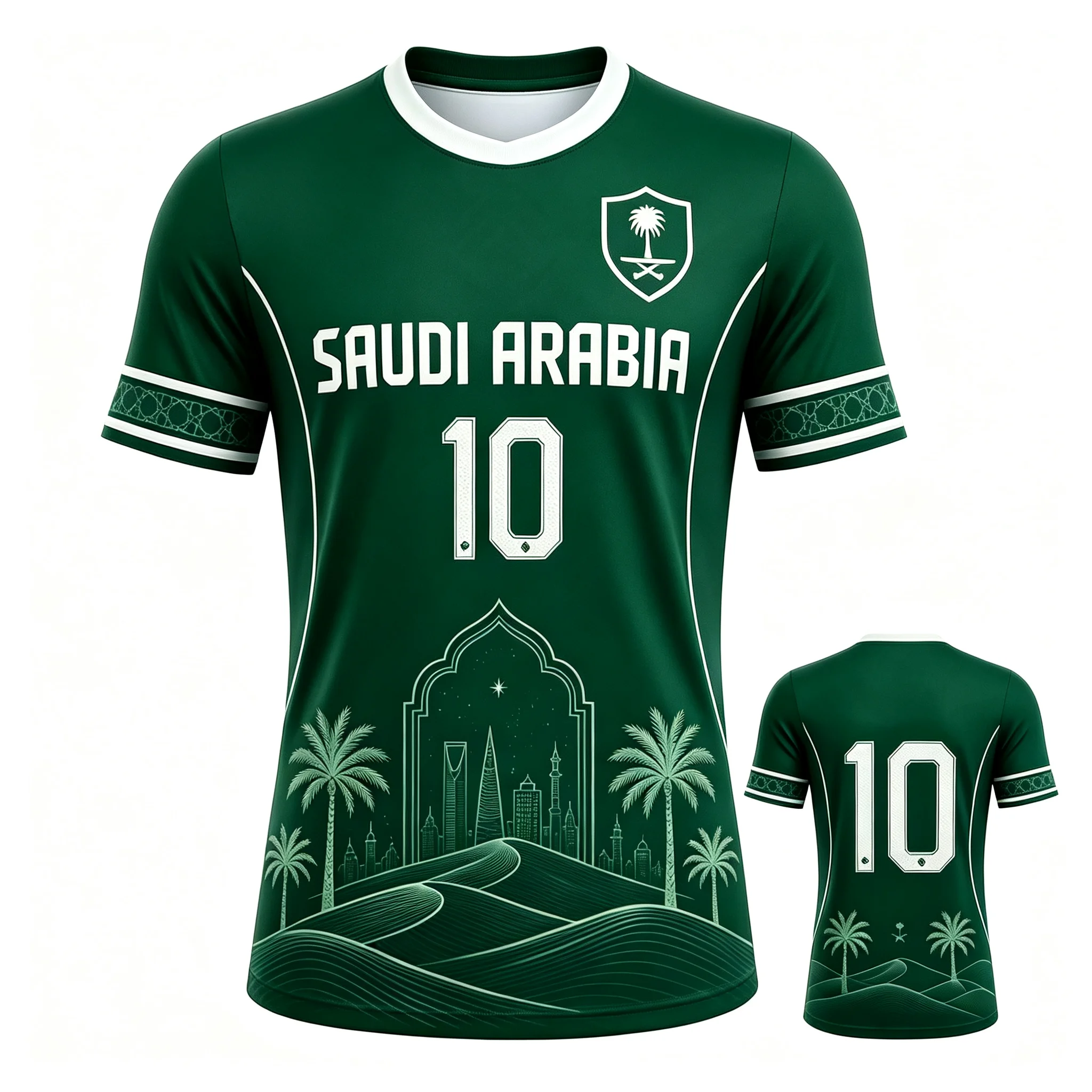 Saudi Arabia No.10 commemorative football jersey, retro Arabic architectural print, unisex sports short sleeved top