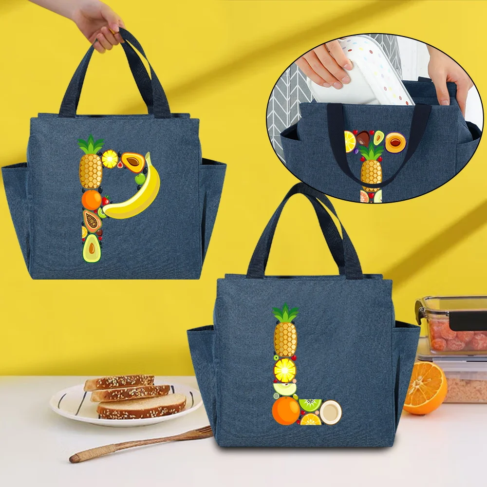 

Insulated Lunch Cooler Bag Dinner Bags Multifunction Large Capacity Portable School Picnic Fruit Letter Series Thermal Food Pack