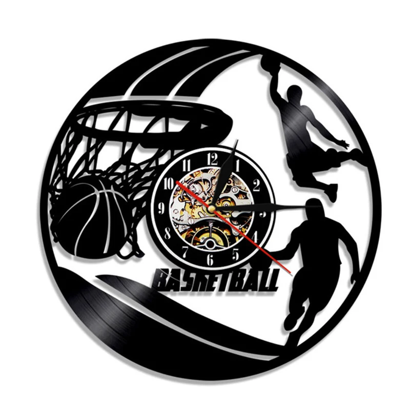 

Basketball Wall Clock Basketball Players Silhouette Wall Art Vinyl Record Wall Clock Slam Dunk Basketball Home Decor Sports Gift