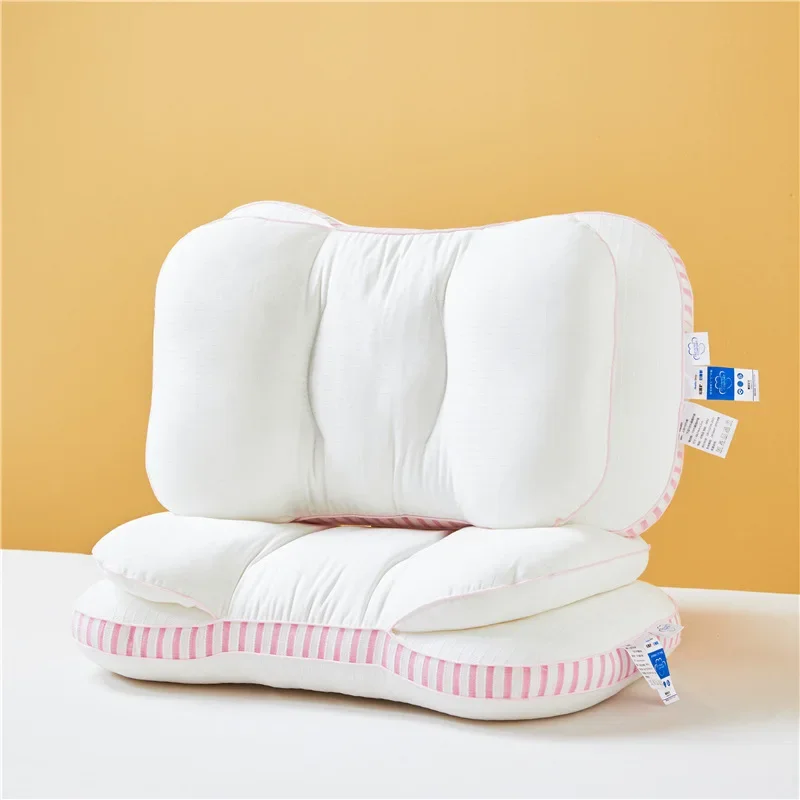 2-Layer 3D Side Sleeper Pillow Pure Cotton Neck Support Pillow Comfortable No Sagging Adult Sleep Aid Partition Cervical Spine