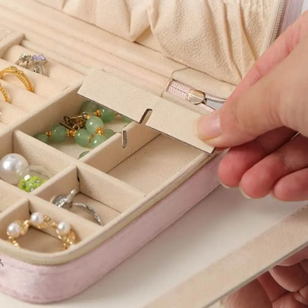 Zipper Velvet Jewelry Box Dustproof with Two Removable Dividers Jewelry Display Box Large Capacity Jewelry Storage Case Necklace