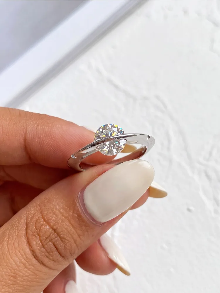 Modischer Echter 1CT Moissanit-Diamant Planeten-Umlaufring aus 925 Sterling Silber, Verlobungsring für Frauen, Edles Schmuckstück – Detail 4