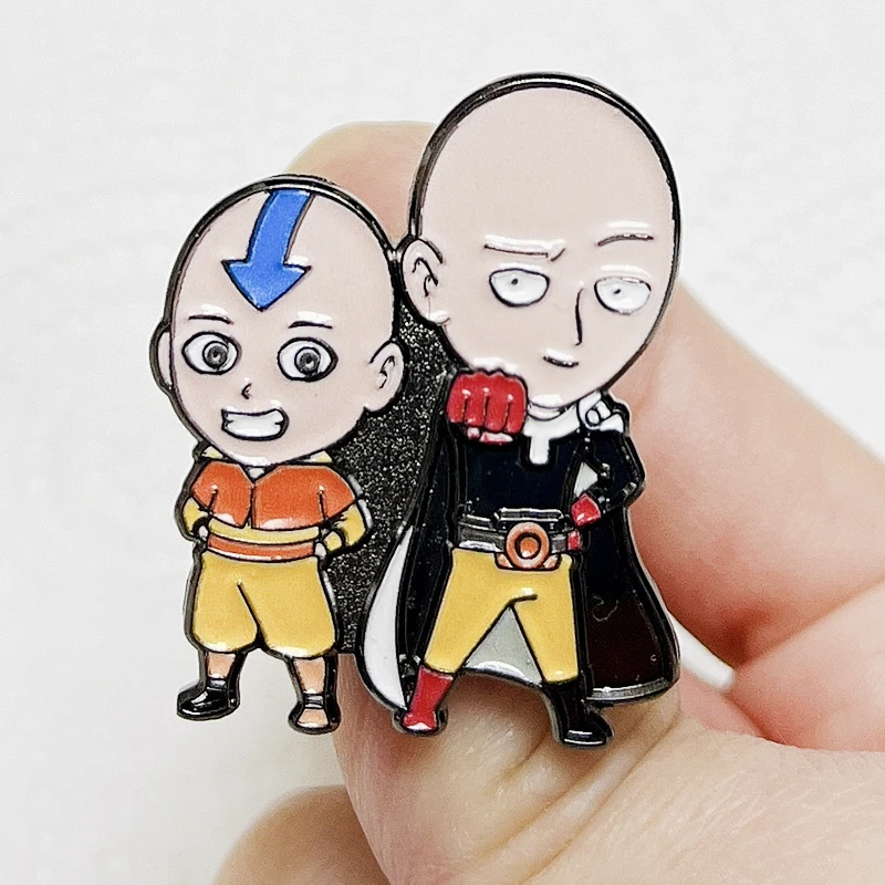 Funny bald superrman Saitama Aang enamel pin one punch man The Last Airbender badge brooches jewelry backpack Accessories