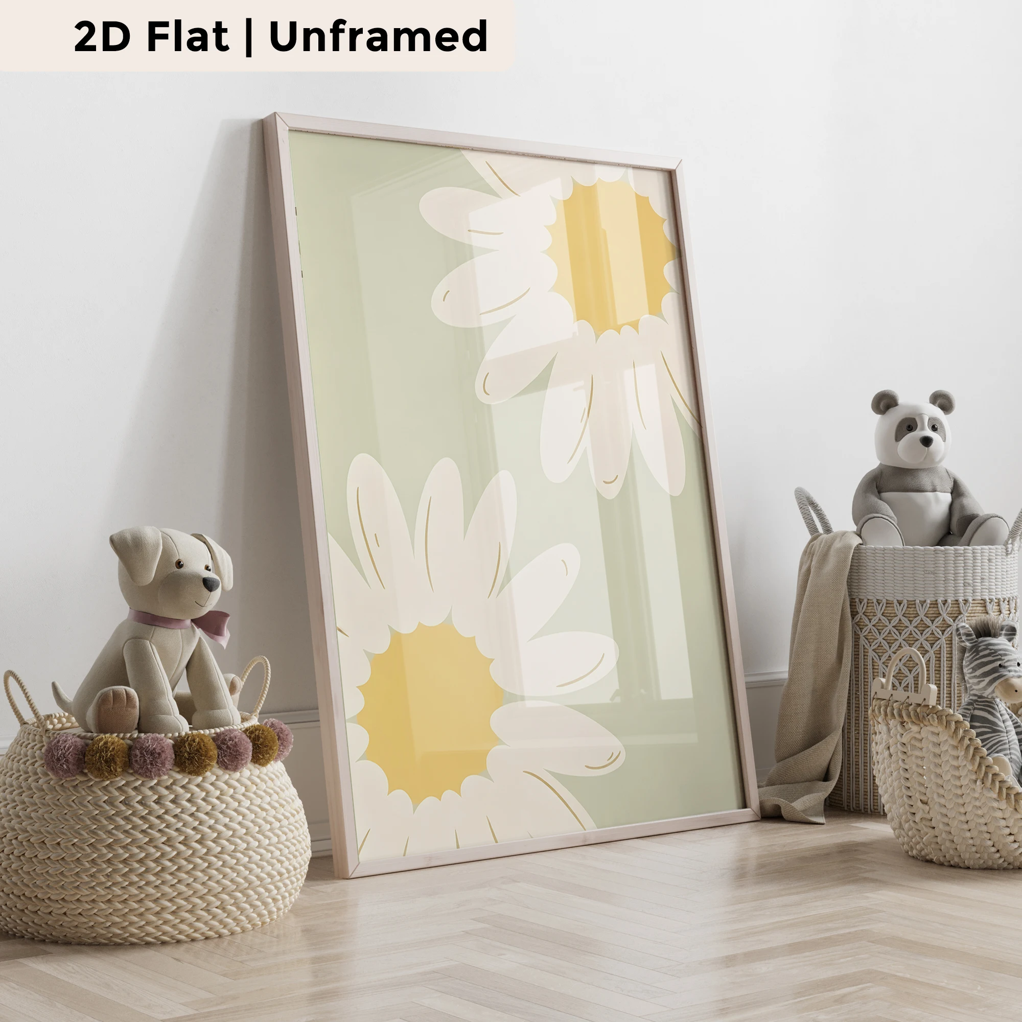 3pcs Personalized Custom Name Green Daisy Wall Art Print Picture Canvas Poster Painting For Living Room Home Decor
