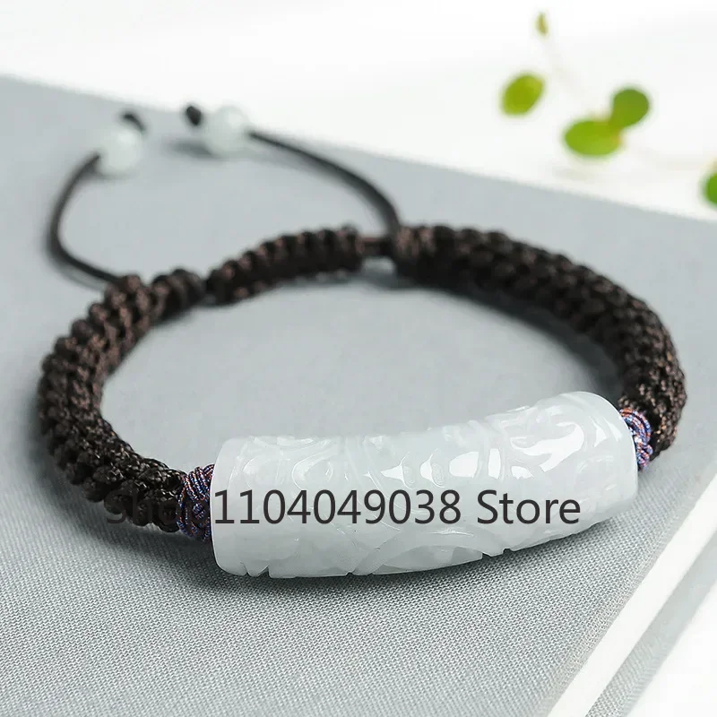 Natural A-grade Jade Curved Bar Lucky Continuous Bracelet Handmade Weaved Rope Transfer for Men and Women's Couple Bracelet