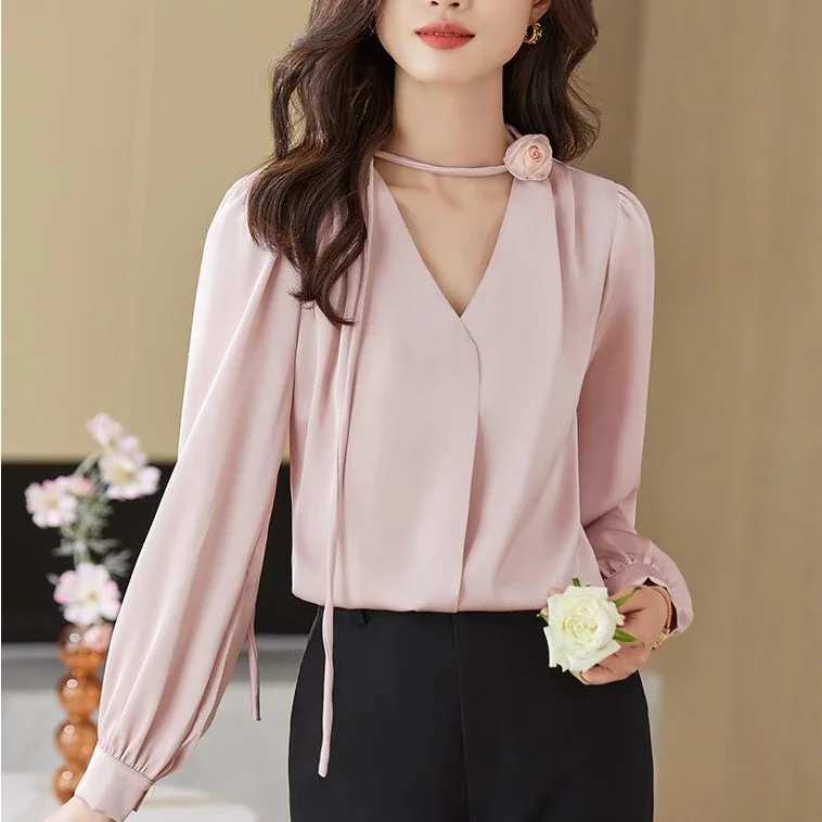 

Розовые блузки, женские элегантные белые рубашки, женская офисная атласная рубашка