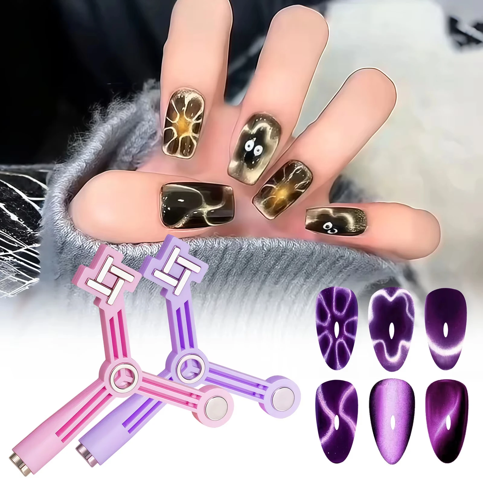 4-in-1 Cat Eye Magnet Tool Strong Magnetic Stick for French Star Flower Cat Eye Designs Magnet Pen for Nails Art Salon DIY