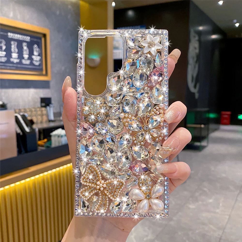 Etui Bling Butterfly Flower Case dla Samsung Galaxy S26 S25 Ultra S24 S23 S22 S21 Plus Note20 Glitter Rhinestone Silver Diamond Cover — zdjęcie produktu 4