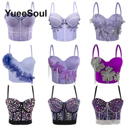 Purple Y2K Crop Tops Luxury Diamond Party Evening Corset Top 2026 Summer New Sweet Casual High Street Club Sexy Women Clothing