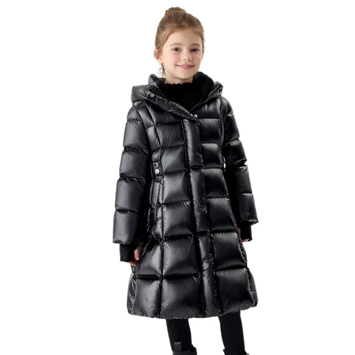 Princess 2024 Winter new national standard white duck down mid-length hooded thick down jacket