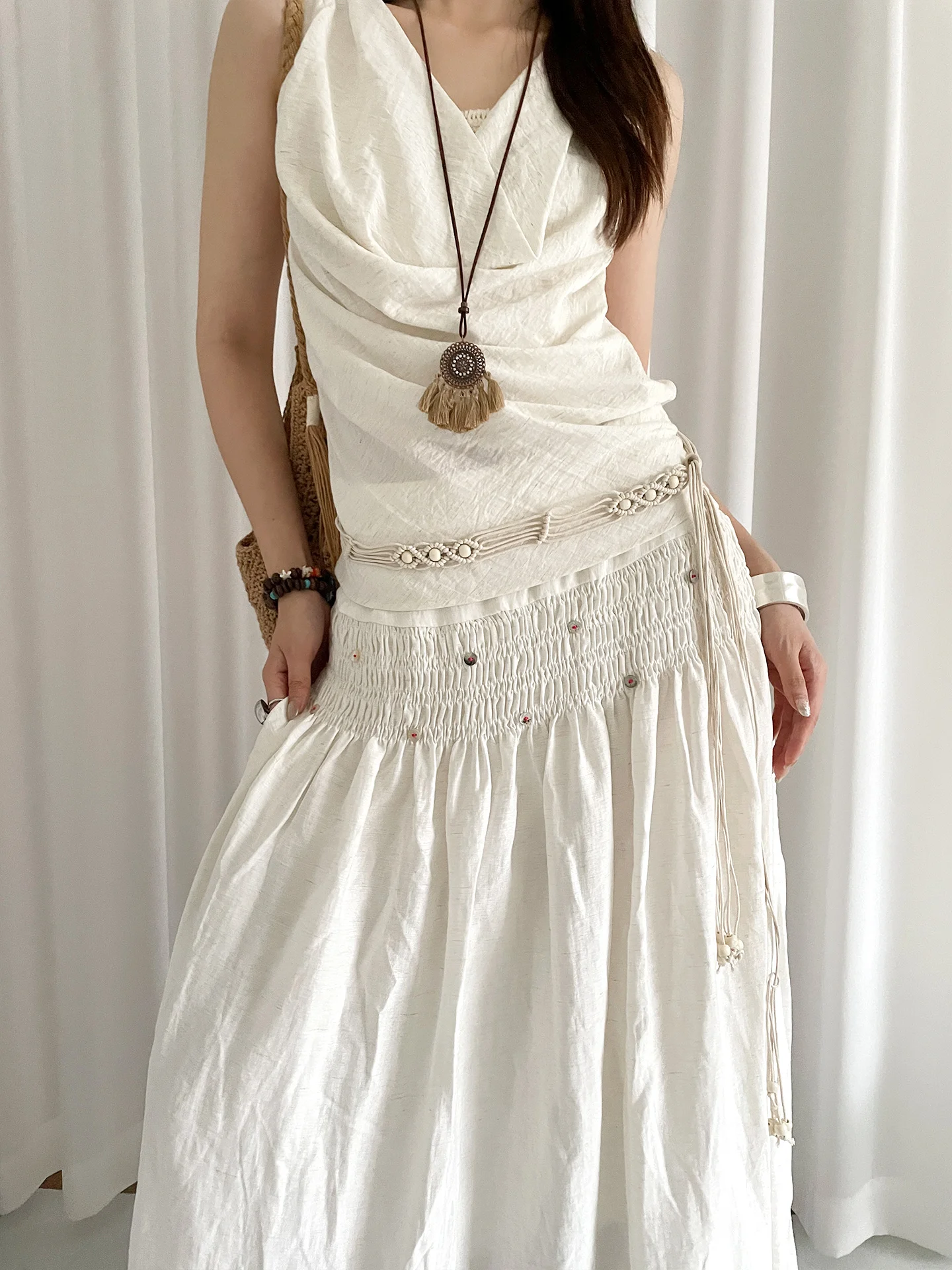 Bohème этнический тканый пояс с цветочным принтом для женщин с юбками, винтажное украшение с кисточками, простая и универсальная поясная веревка