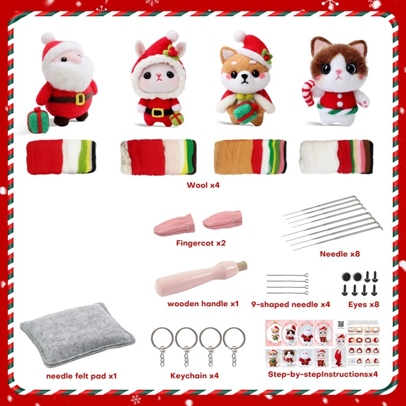 Christmas Dolls Needle Felting Kits Accessories For Beginner,Needle Felting Kit,Felt Needles,Foam Pad,Felt Cloth,Instruction