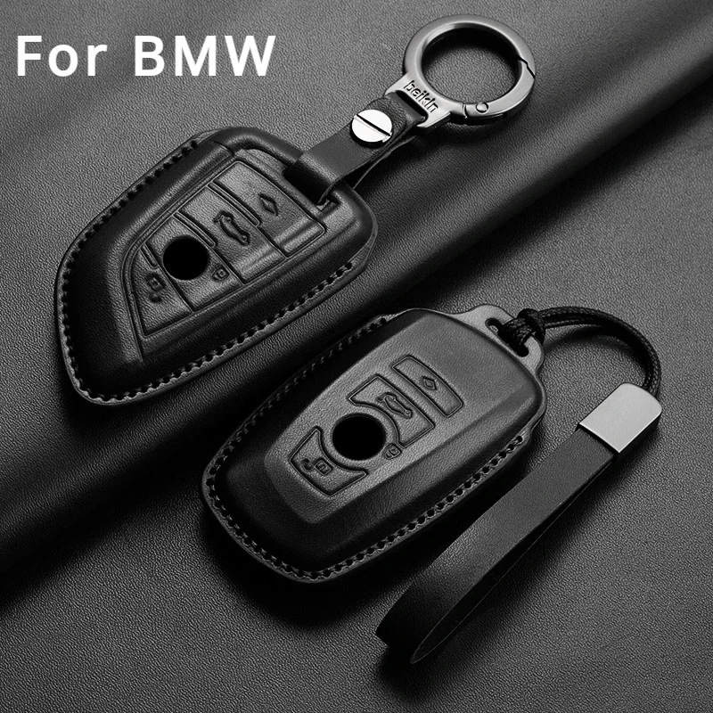 

Leather Car Remote Key Case Cover Shell for BMW X1 X3 X5 X6 X7 1 3 5 6 7 Series G20 G30 G11 F15 F16 G01 G02 F48 Keyless Key Fob