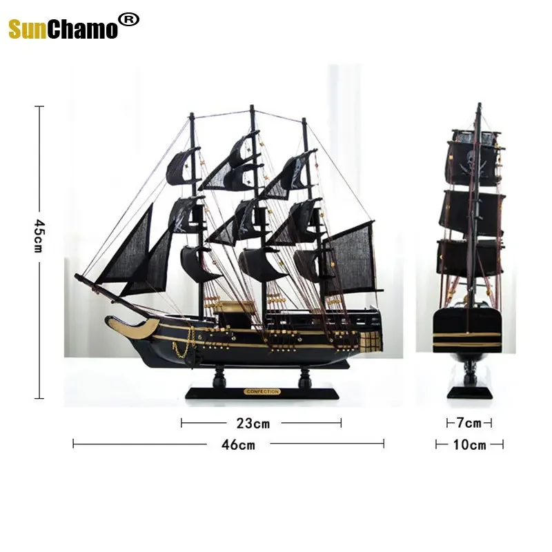 Imagem -04 - Modelo de Navio Pirata de Madeira Maciça Mediterrâneo Vela Artesanato Barco Ornamento Europeu Manual Craft Acessórios Home Decor 50cm