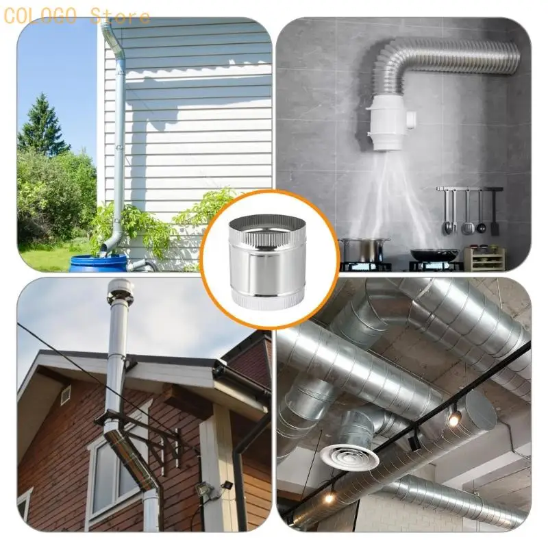 Bathroom Fan Exhaust Coupler 4 Inch Galvanized Steel Round Duct Connectors with Ribbed Slip Fit Ends for Pipe and Hose Repair