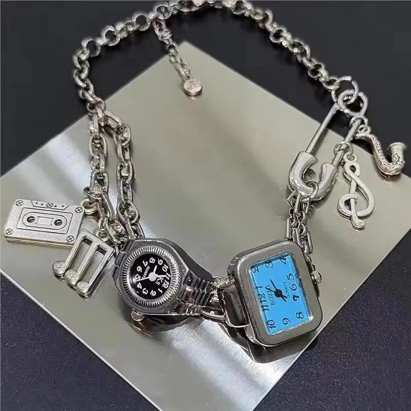 2025 Fashion Vintage Watch Pin Necklace Y2k Trend Chain Delicate Choker Ladies Party Personality Jewelry Accessories