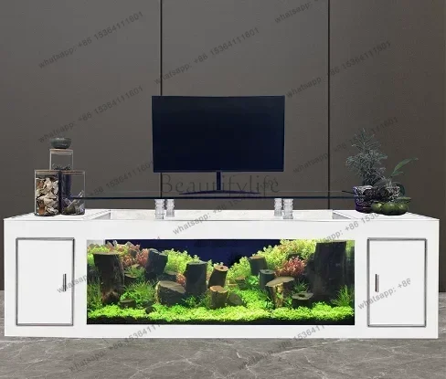 LSEW TV Cabinet Fish Tank New Home Floor Large Medium Small Eco Glass No Water Change Aquarium U