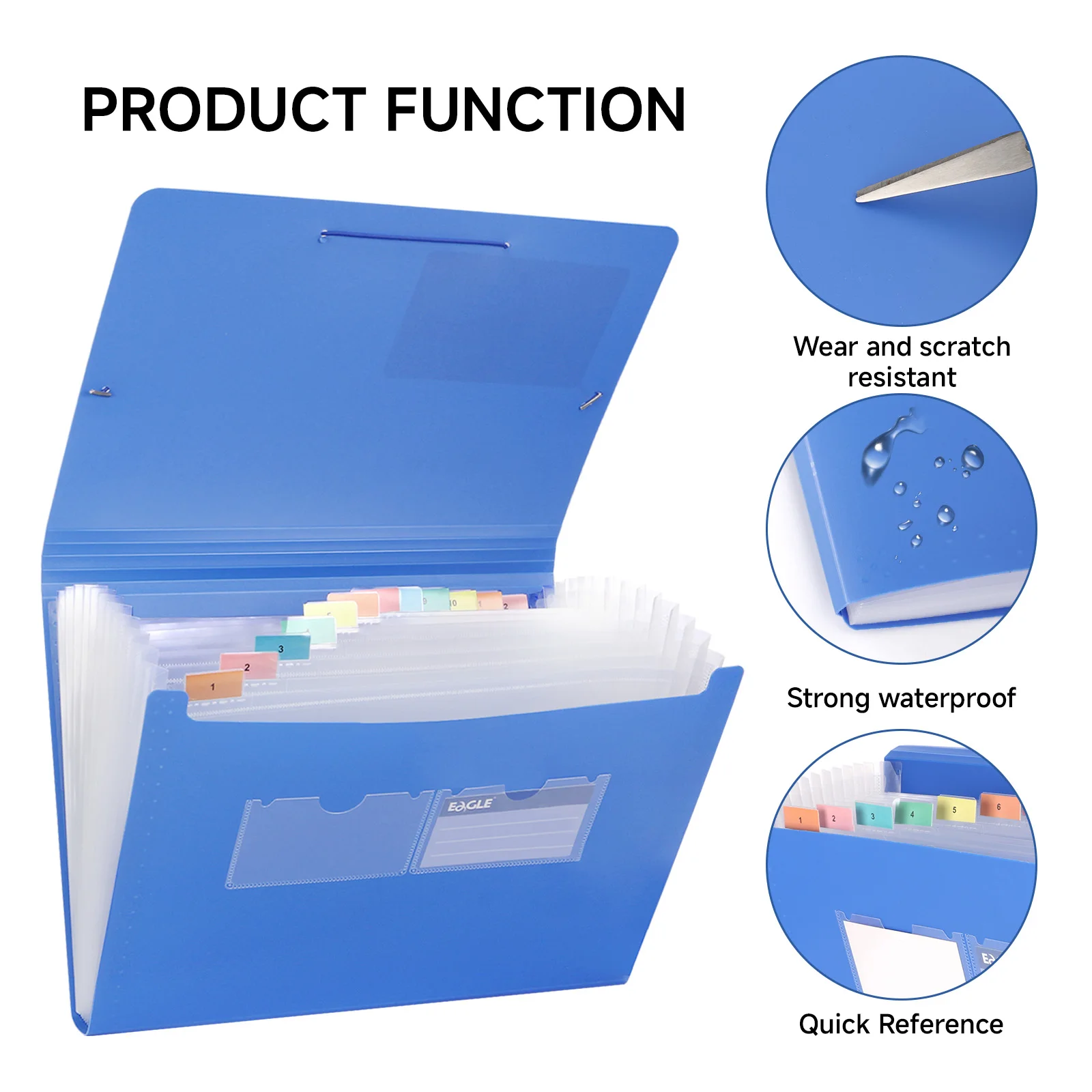 EAGLE A4 Expanding File Folder 13 Pockets, 24 Index Tabs, Waterproof for Document Organization Paper/Bill/Receipt/Document