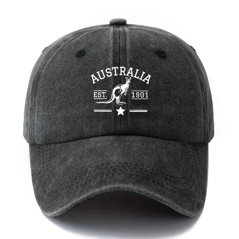 A Unisex Fashion Versatile Printed Letter AUSTRALIA Baseball Cap, Kangaroo Pattern Classic Retro Washed Outdoor Lightweight Curv
