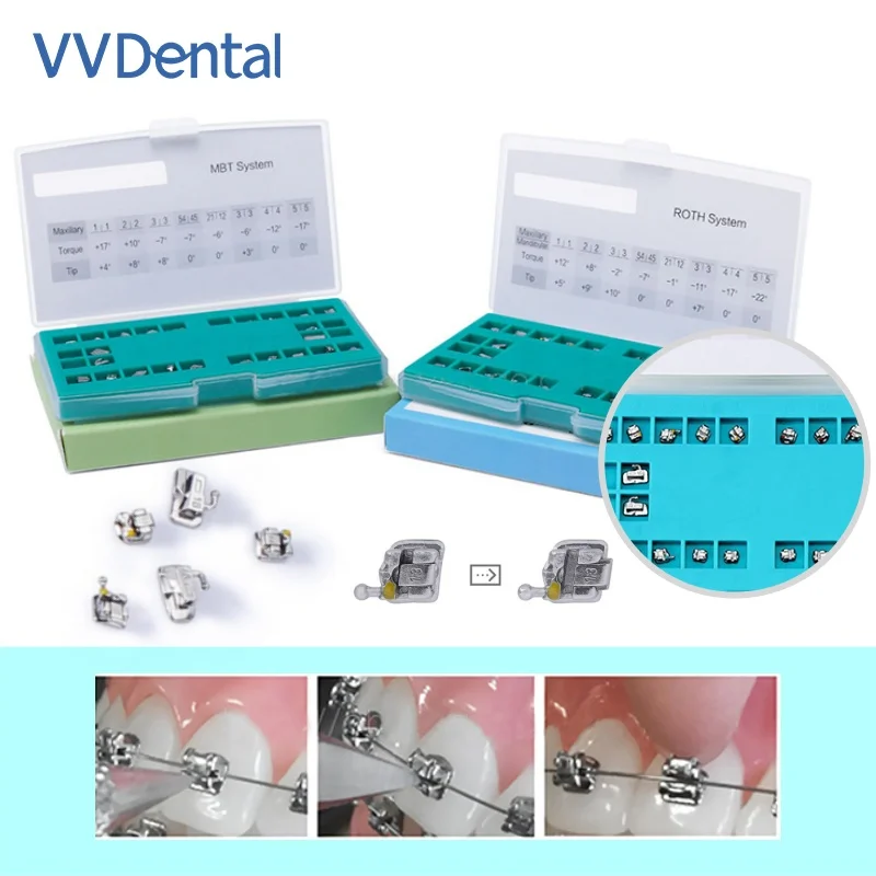 

24 шт./кор., набор стоматологических ортодонтических самолигирующихся кронштейнов с крючками Roth/MBT 345, инструменты из металлического стоматологического материала