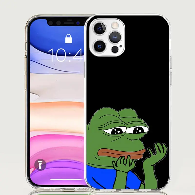 Cute Frogs Party Sad Pepe Phone Case For Apple Iphone 11 12 13 Mini 14 15 16 Pro Max 7 Plus X XS XR SE Art Customized Coque Capa