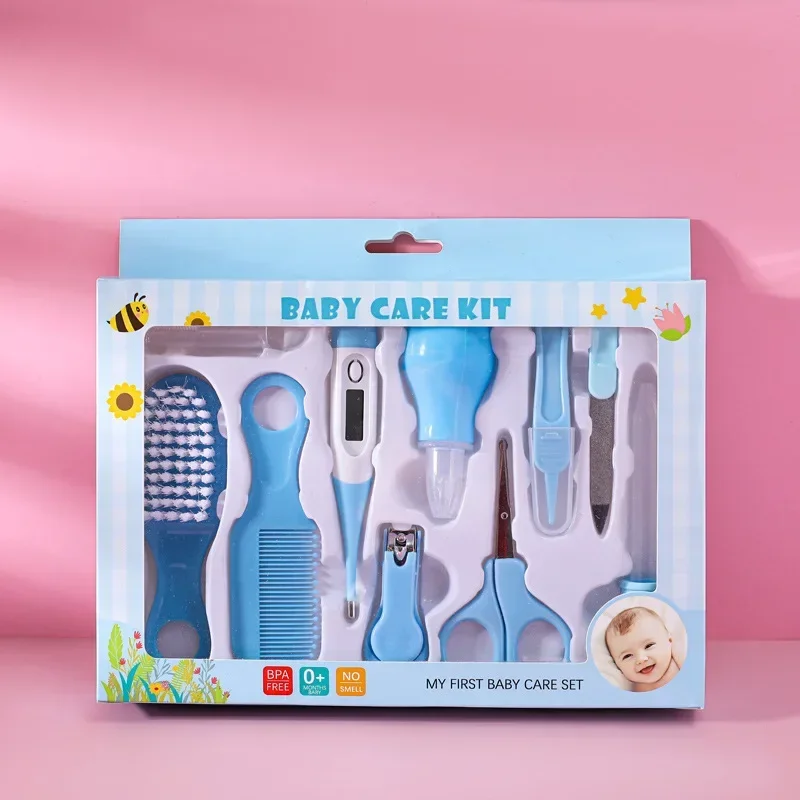 10PCS Hair Health Care Thermometer Grooming Brush Clipper Teether Toothbrush Kit Baby Essentials Baby Nail Trimmer Care Set Kid