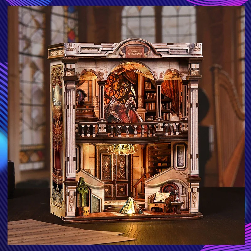 DIY Book Nook Dream Opera House Model Building Kits Handmade Assembled Wooden Miniature Bookshelf Desktop Decor For Adult Gift